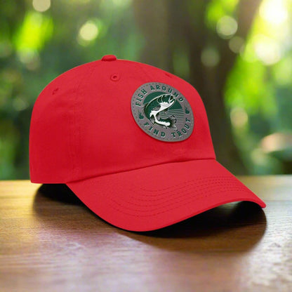 fish-room llc Hats Red / Grey patch / Circle / One size Fish Around find Trout Dad Hat