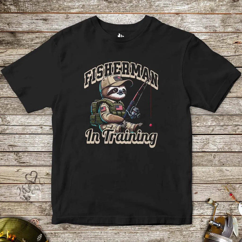 Black, Fisherman in Training Tee for Kids – fish-room
