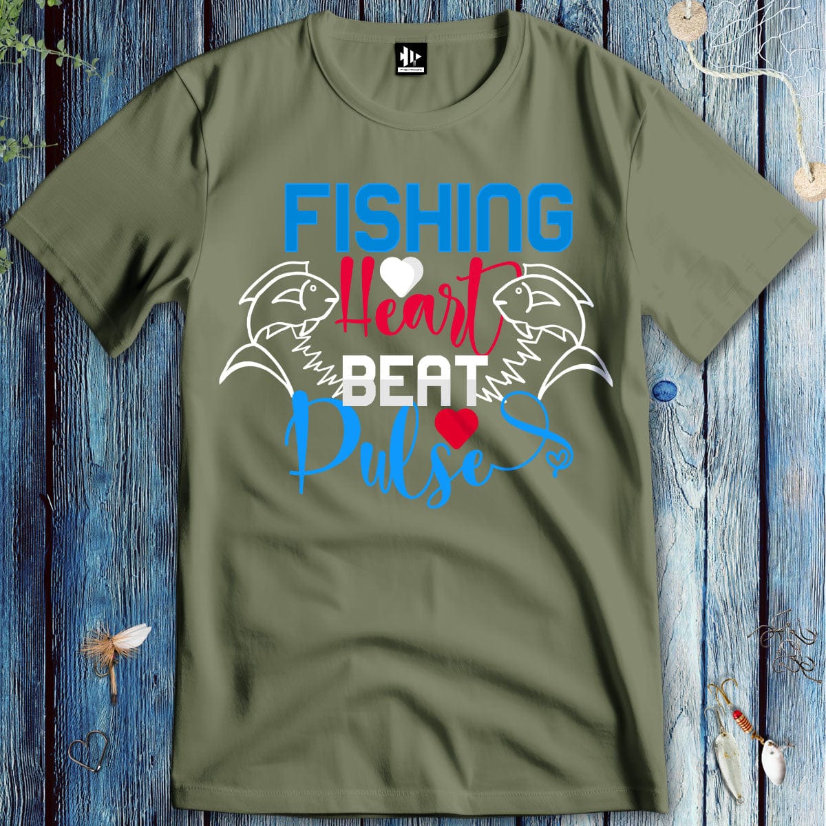 fish-room llc T-Shirt Military Green / S Fishing Heart Beat Pulse T-Shirt