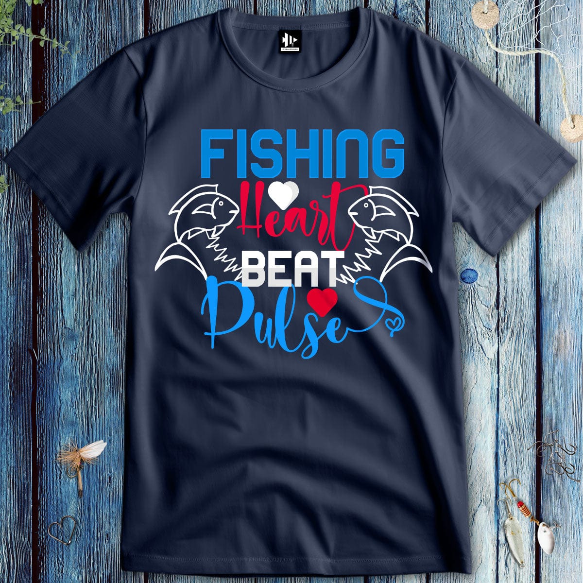 fish-room llc T-Shirt Navy / S Fishing Heart Beat Pulse T-Shirt