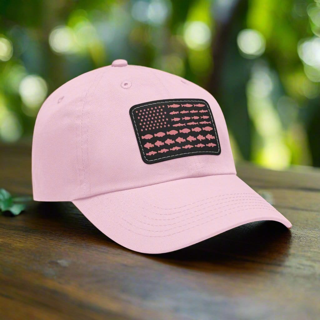 fish-room llc Hats Light Pink / Black patch / Rectangle / One size Fishing in the USA Dad Hat