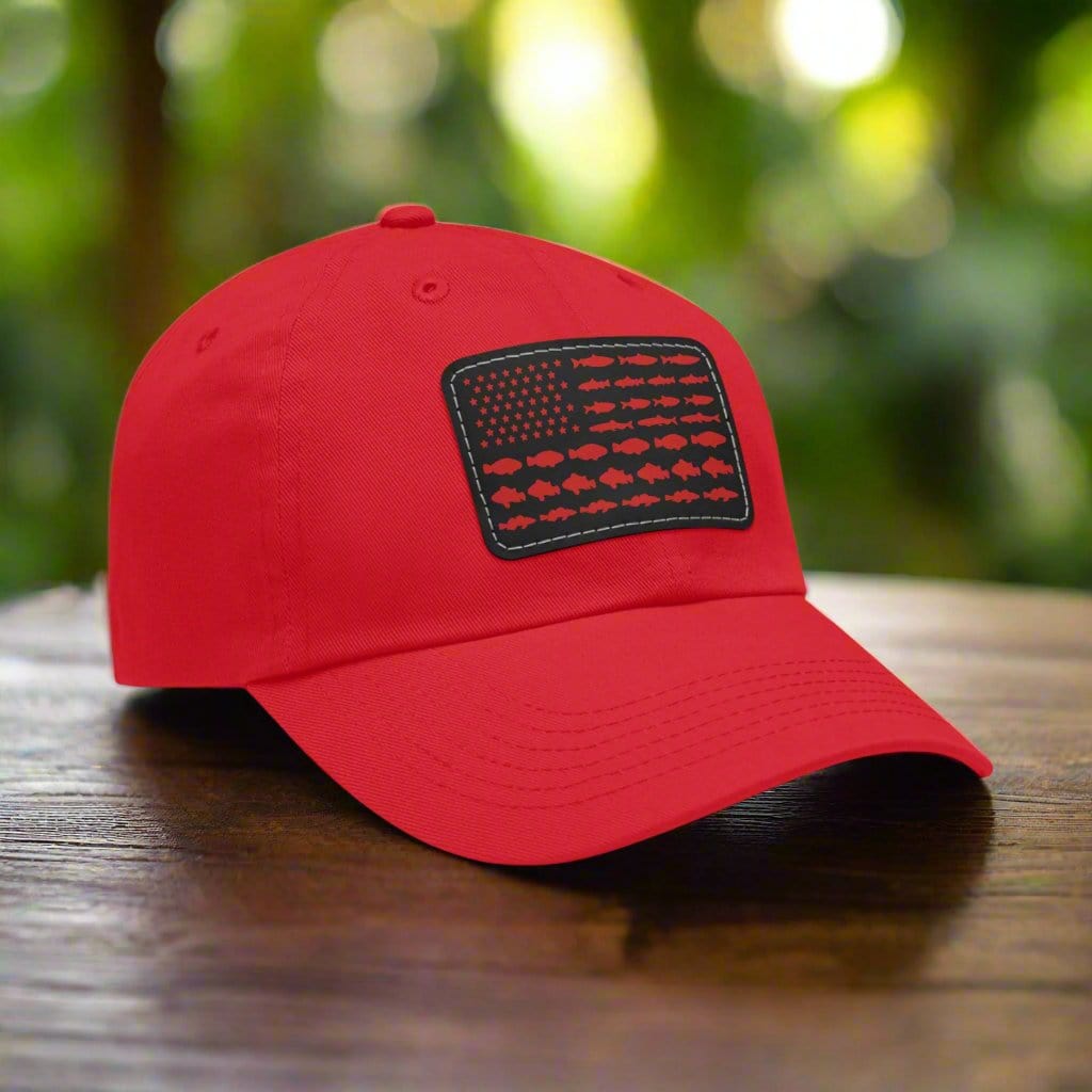 fish-room llc Hats Red / Black patch / Rectangle / One size Fishing in the USA Dad Hat