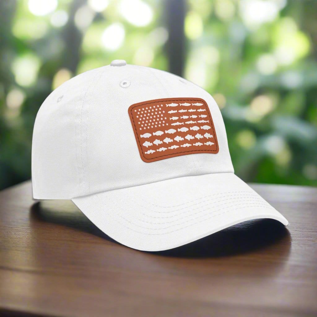 fish-room llc Hats White / Light Brown patch / Rectangle / One size Fishing in the USA Dad Hat