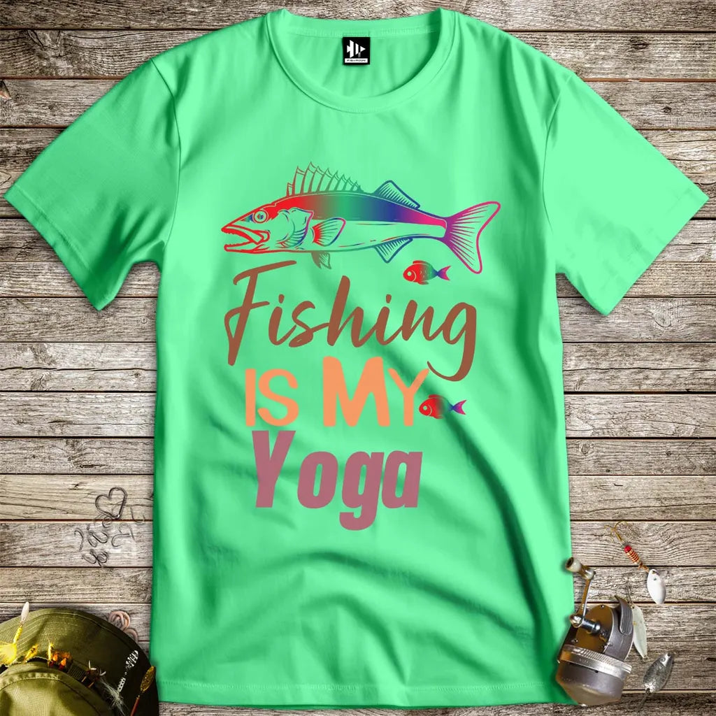 Fishing Is My Yoga Tee Heather Irish Green T-Shirt