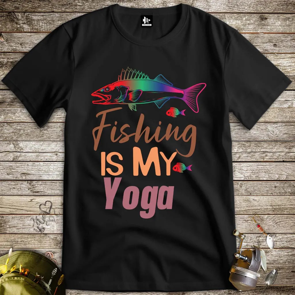 Fishing Is My Yoga Tee Black T-Shirt