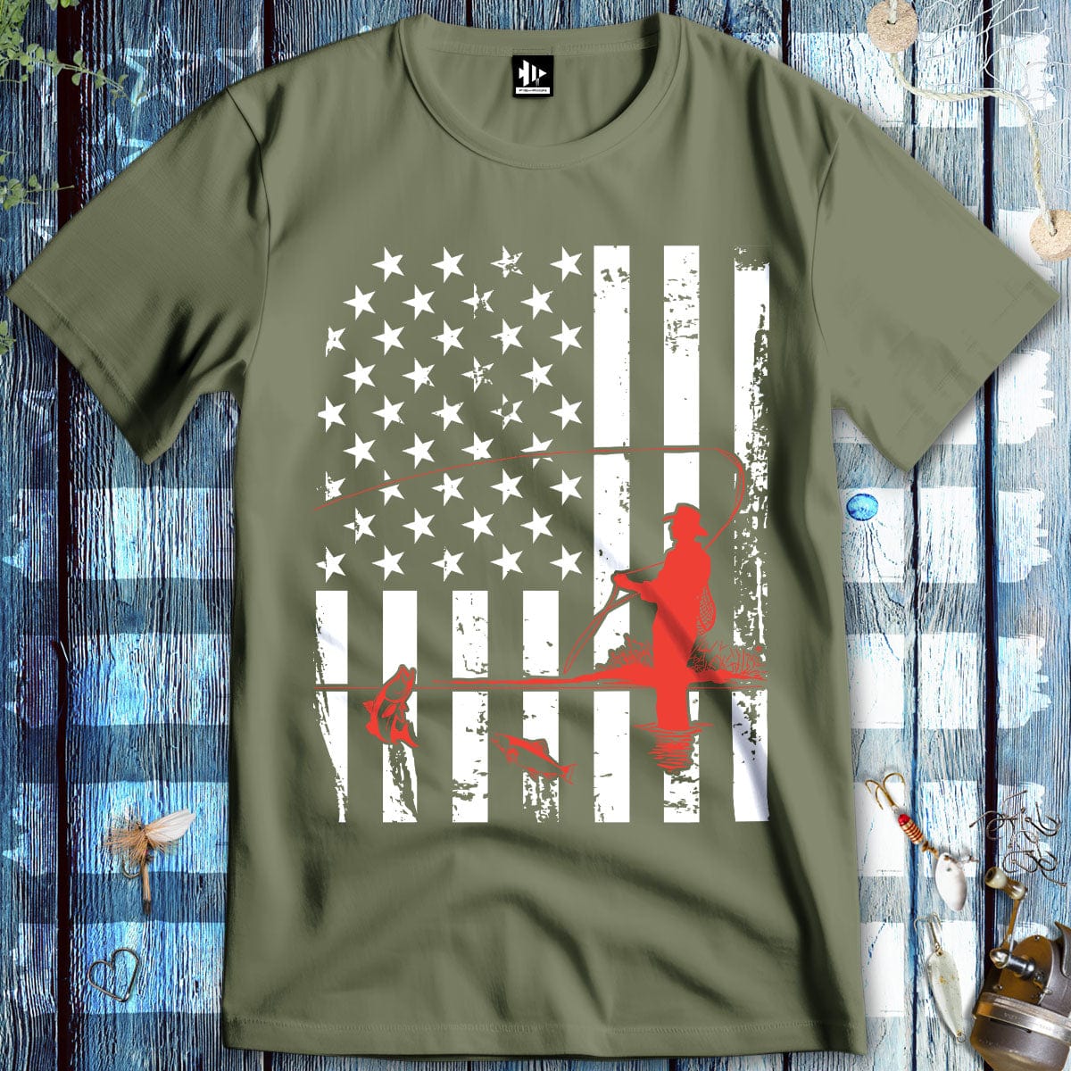 fish-room llc T-Shirt Military Green / S Fishing USA T-Shirt