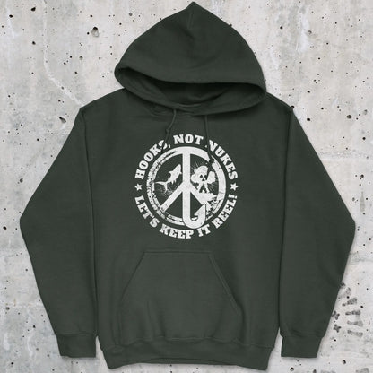 Forest Green, Hooks, Not Nukes – Let’s Keep It Reel! Hoodie – fish-room