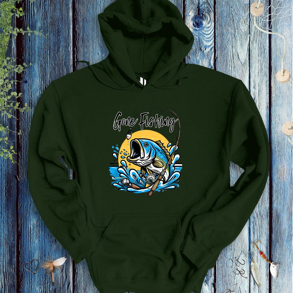 fish-room llc Hoodie Forest Green / S Gone Fishing Hoodie