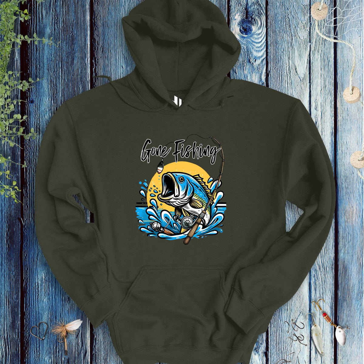 fish-room llc Hoodie Military Green / S Gone Fishing Hoodie