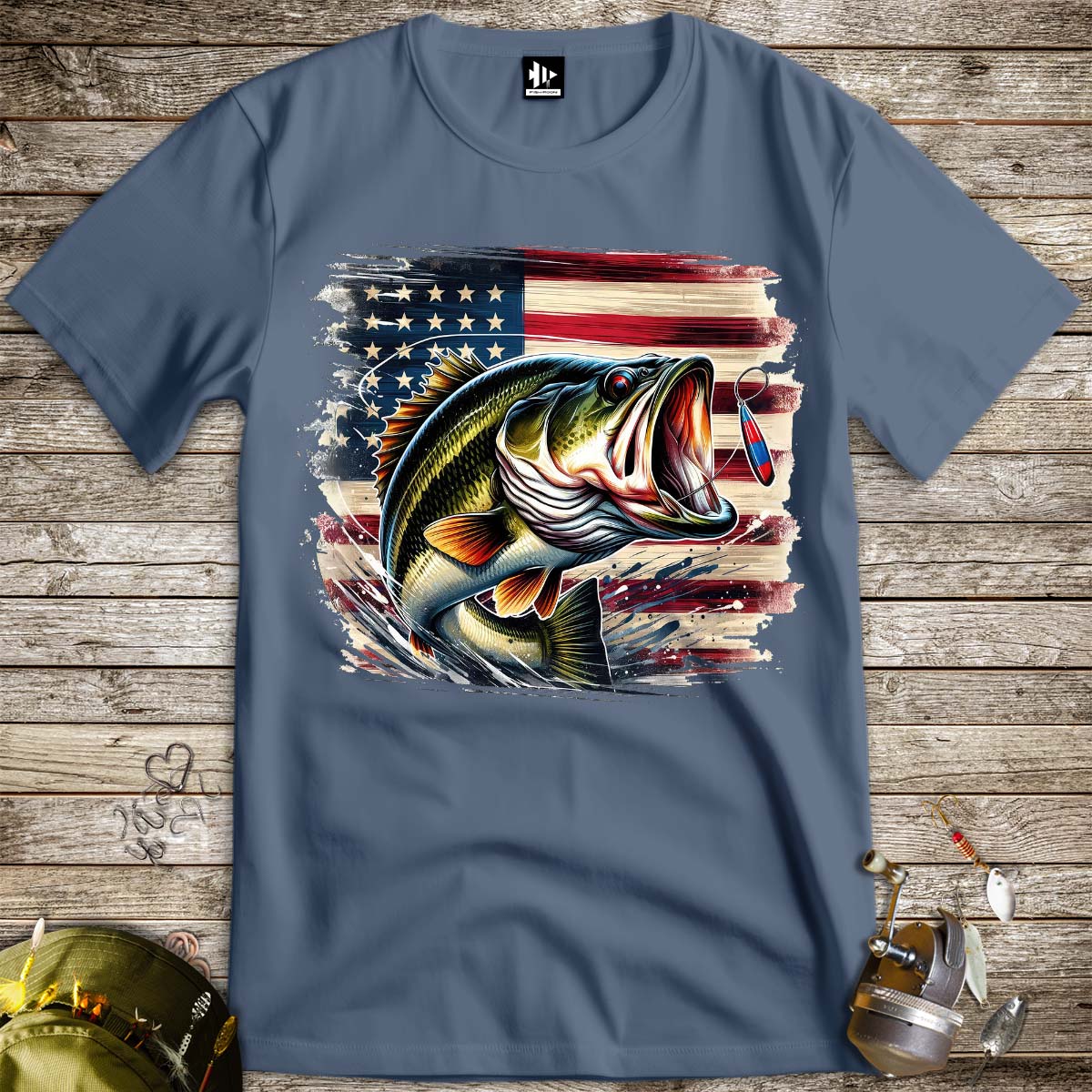 American Bass Tee-funny fishing t shirt-FISH-ROOM LLC