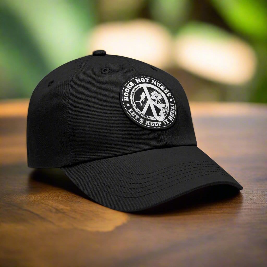 fish-room llc Hats Black / Black patch / Circle / One size Hooks, Not Nukes – Let’s Keep It Reel! Dad Hat