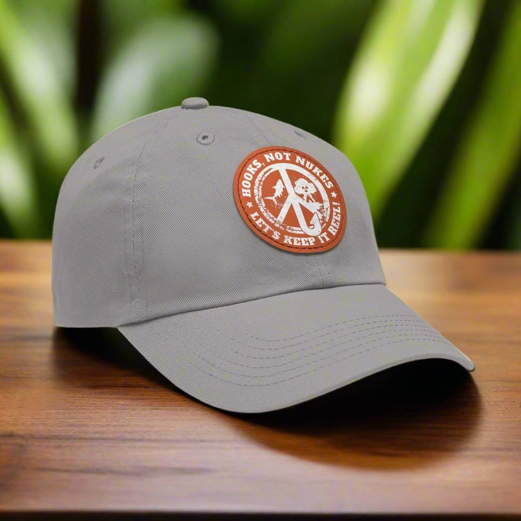 fish-room llc Hats Grey / Light Brown patch / Circle / One size Hooks, Not Nukes – Let’s Keep It Reel! Dad Hat