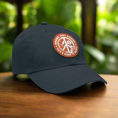 fish-room llc Hats Navy / Light Brown patch / Circle / One size Hooks, Not Nukes – Let’s Keep It Reel! Dad Hat