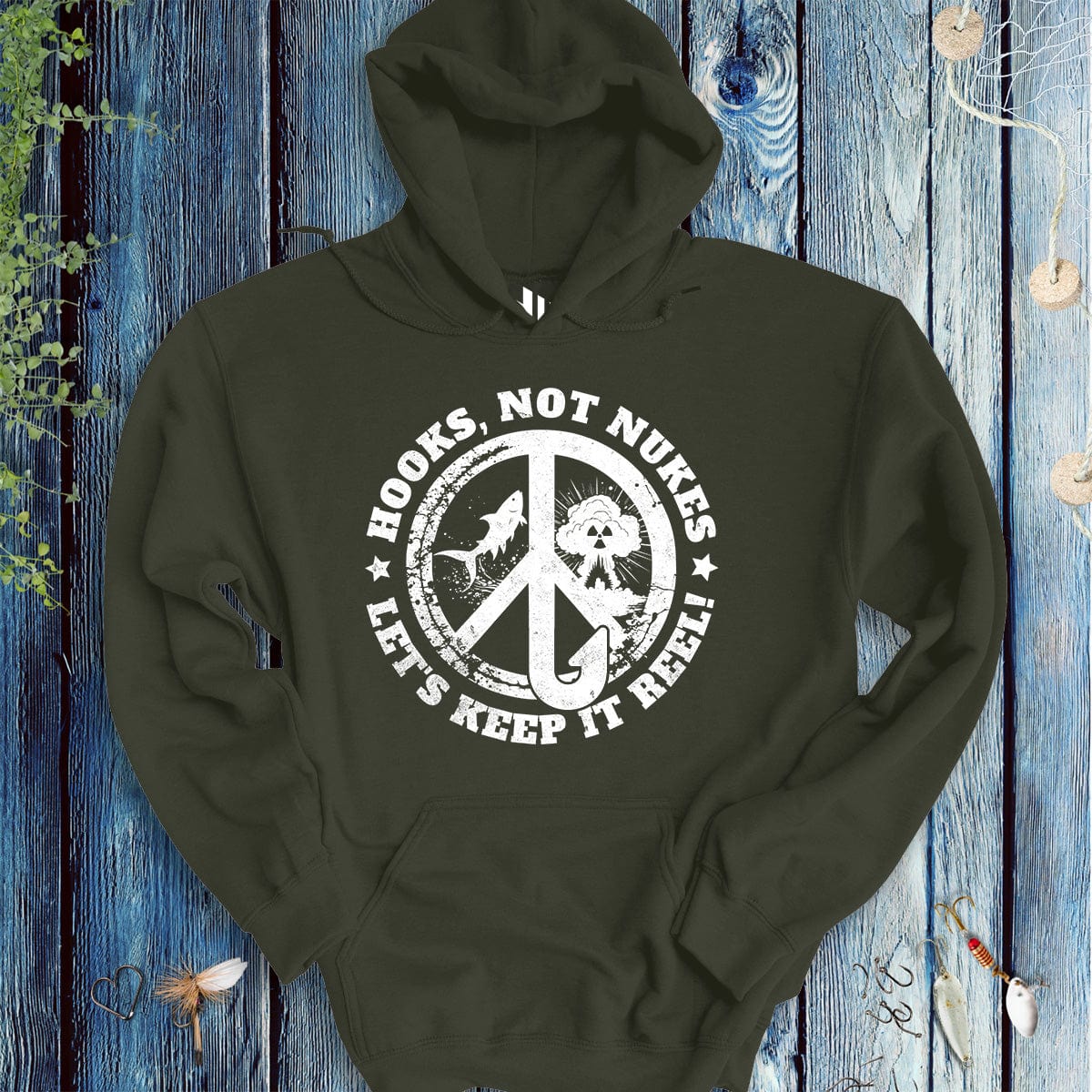 Hooks, Not Nukes – Let’s Keep It Reel! Hoodie - FISH - ROOM LLC