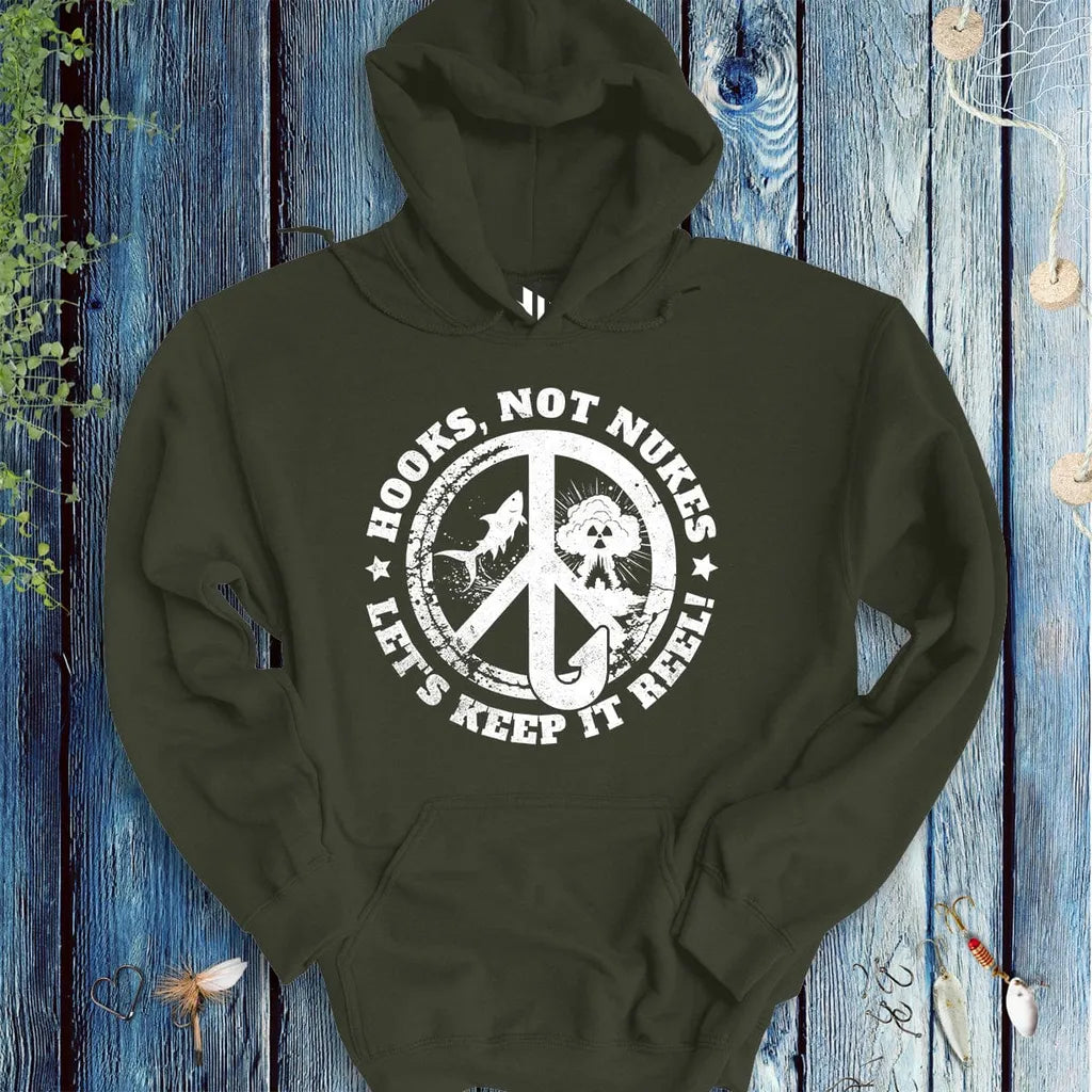 Hooks, Not Nukes – Let’s Keep It Reel! Hoodie - FISH - ROOM LLC