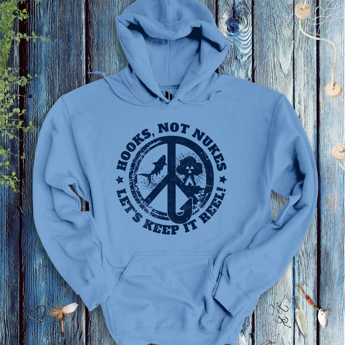 Hooks, Not Nukes – Let’s Keep It Reel! Hoodie - FISH - ROOM LLC