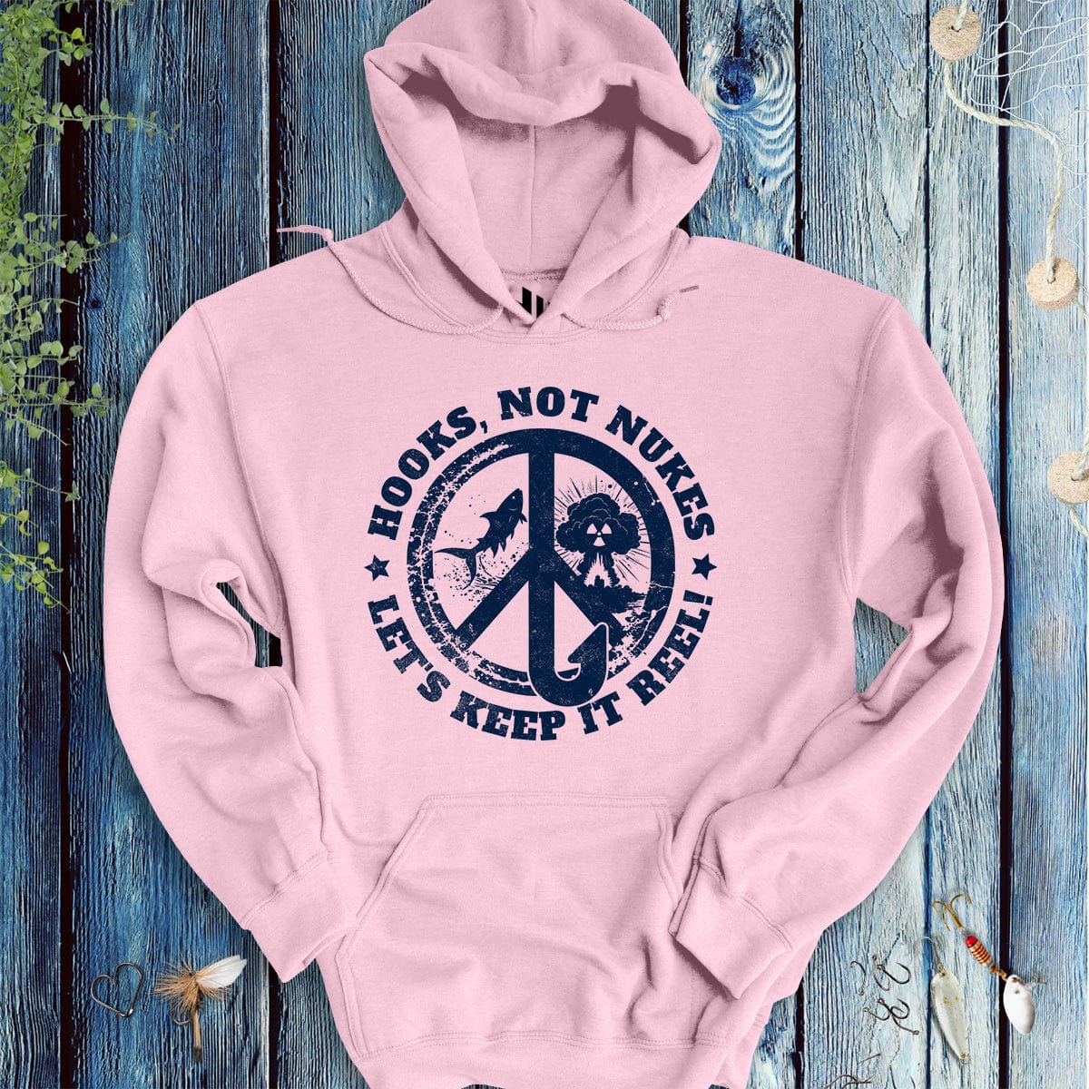 Hooks, Not Nukes – Let’s Keep It Reel! Hoodie - FISH - ROOM LLC