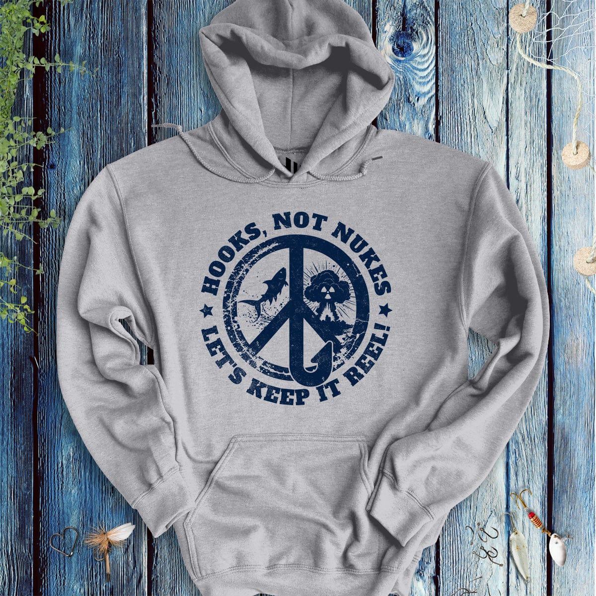 Hooks, Not Nukes – Let’s Keep It Reel! Hoodie - FISH - ROOM LLC