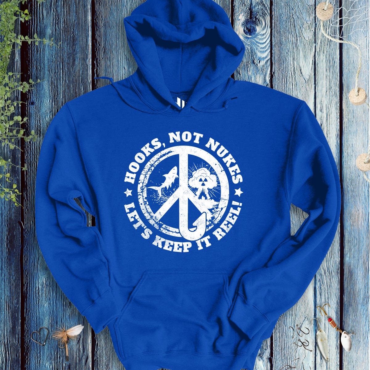 Hooks, Not Nukes – Let’s Keep It Reel! Hoodie - FISH - ROOM LLC