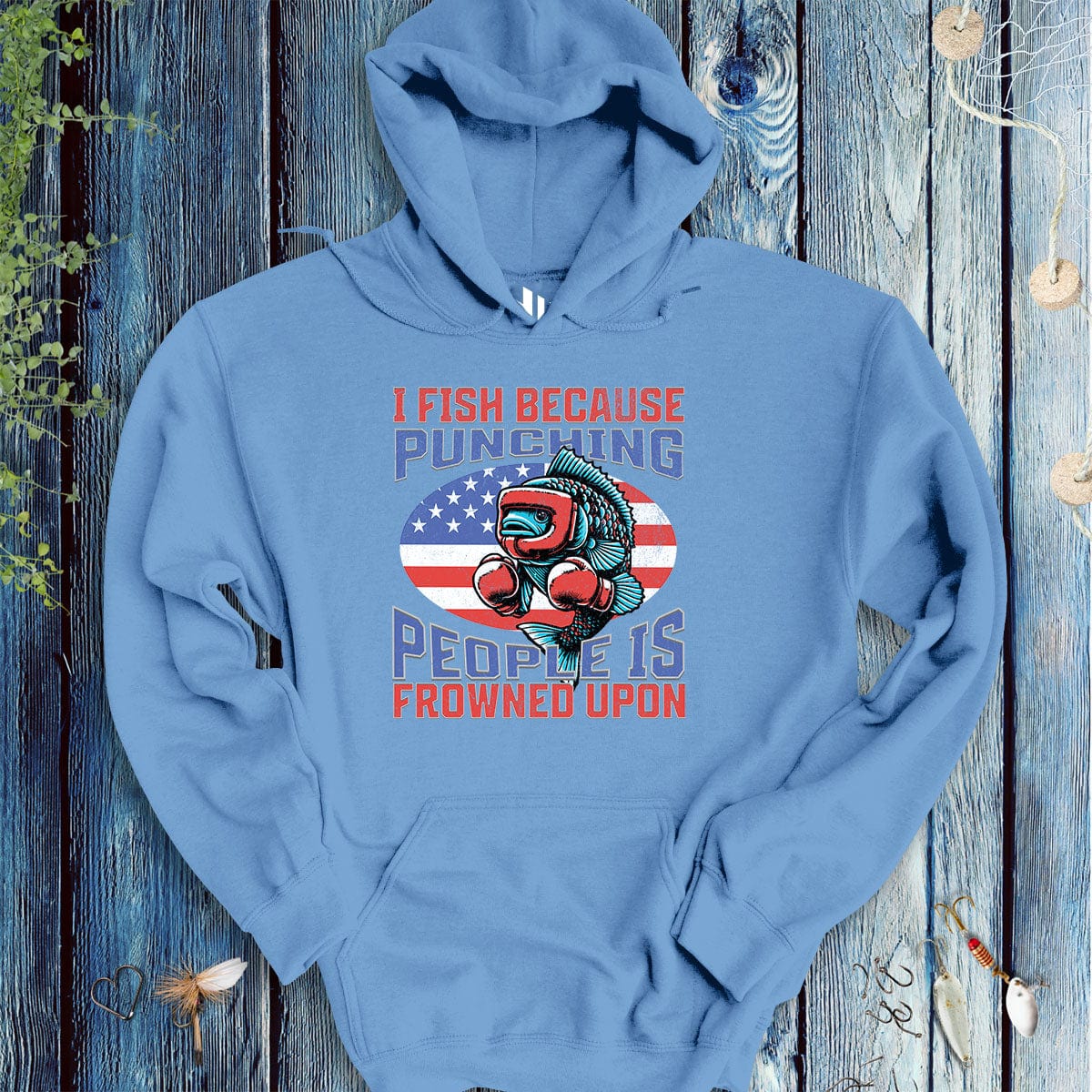 I Fish Because Punching People Is Frowned Upon USA Hoodie-funny fishing t shirt-FISH-ROOM LLC