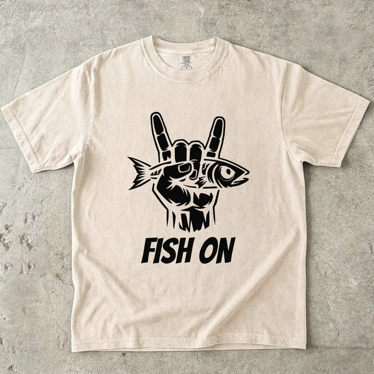 Ivory, Fish On – Rock Hand Fishing Tee – fish-room