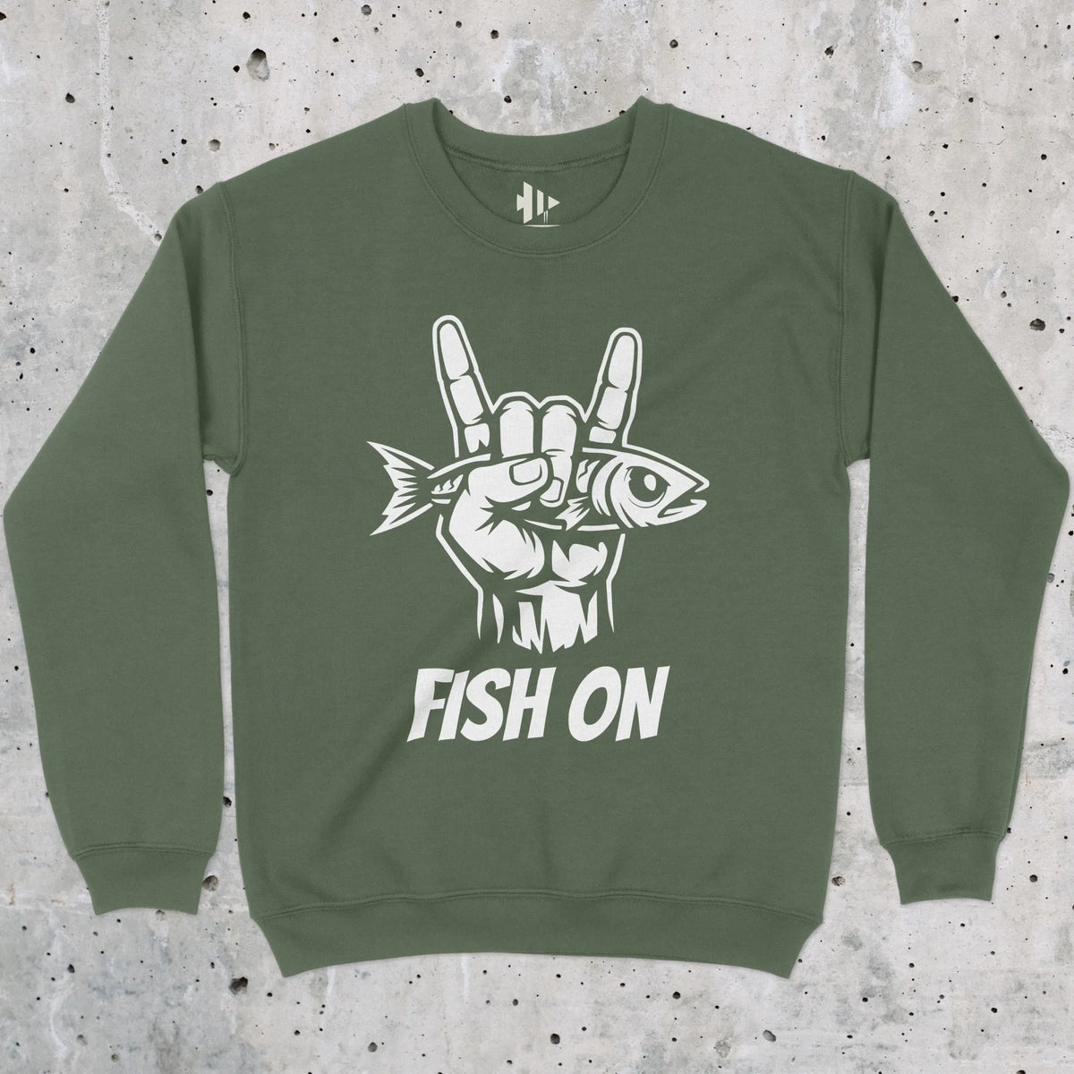 Military Green, Fish On Sweatshirt – fish-room