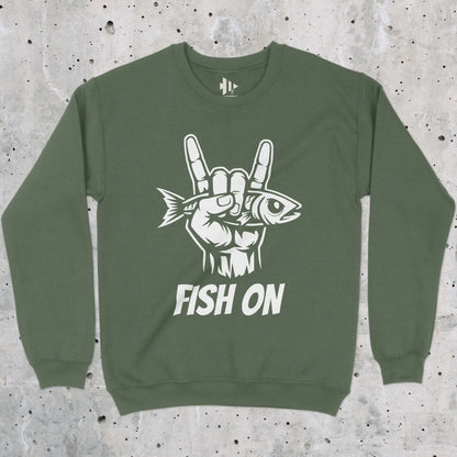Military Green, Fish On Sweatshirt – fish-room