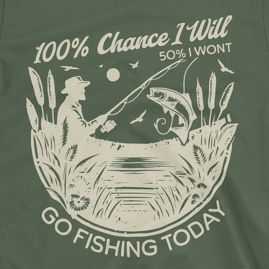 100% Fishing Day Tee Military Green T-Shirt
