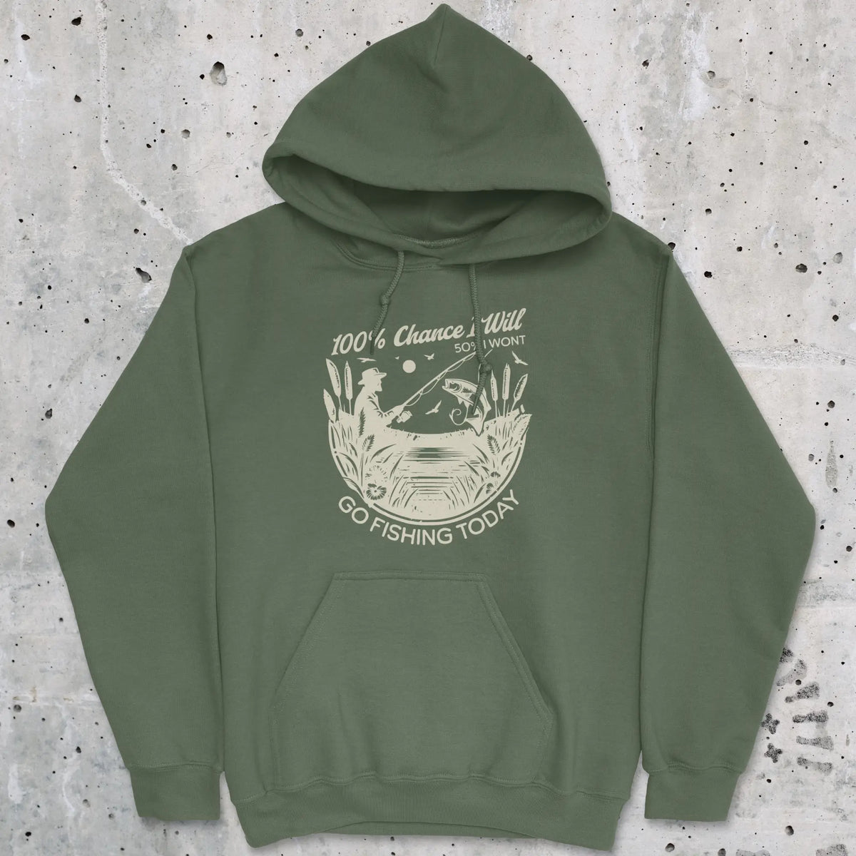 Military Green, 100% Fishing Day Hoodie – fish-room