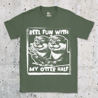 Military Green, Reel Fun with My Otter Half Tee – fish-room