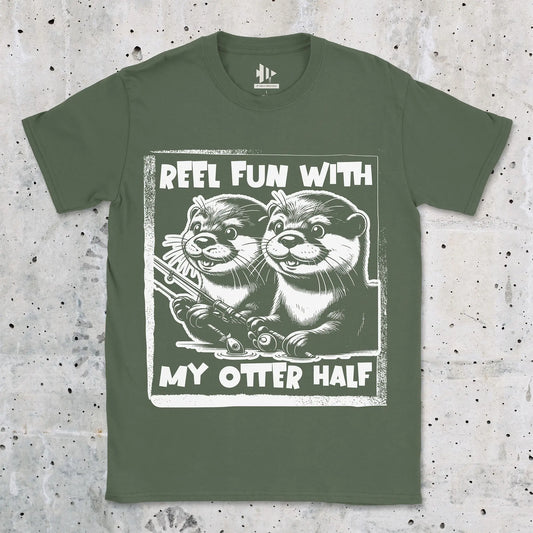 Military Green, Reel Fun with My Otter Half Tee – fish-room