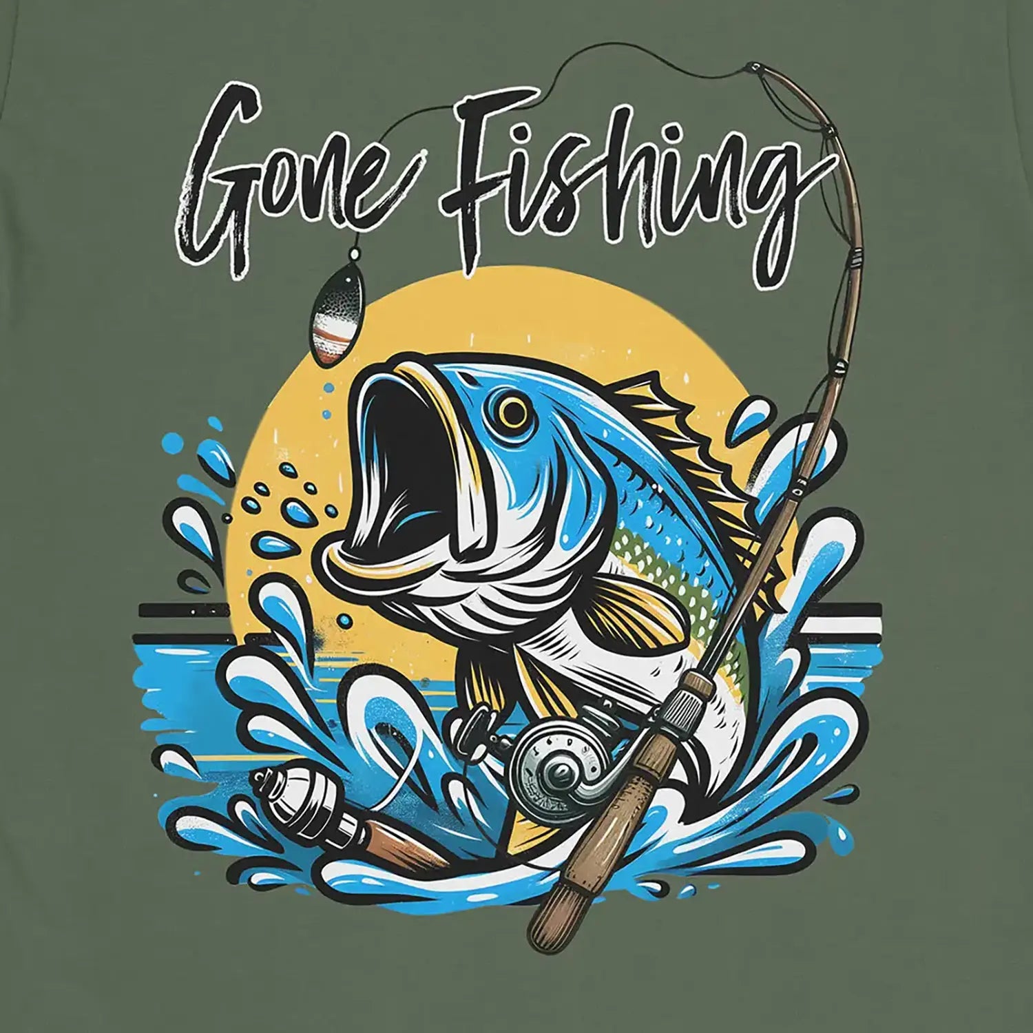 Gone Fishing Tee Military Green T-Shirt