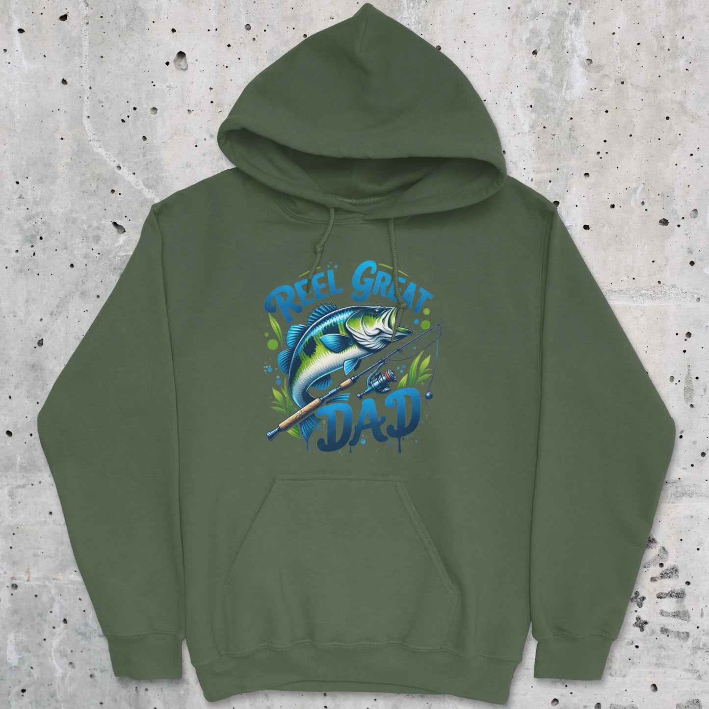 Military Green, Reel Great Dad Hoodie – fish-room