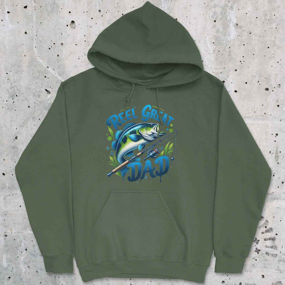 Military Green, Reel Great Dad Hoodie – fish-room