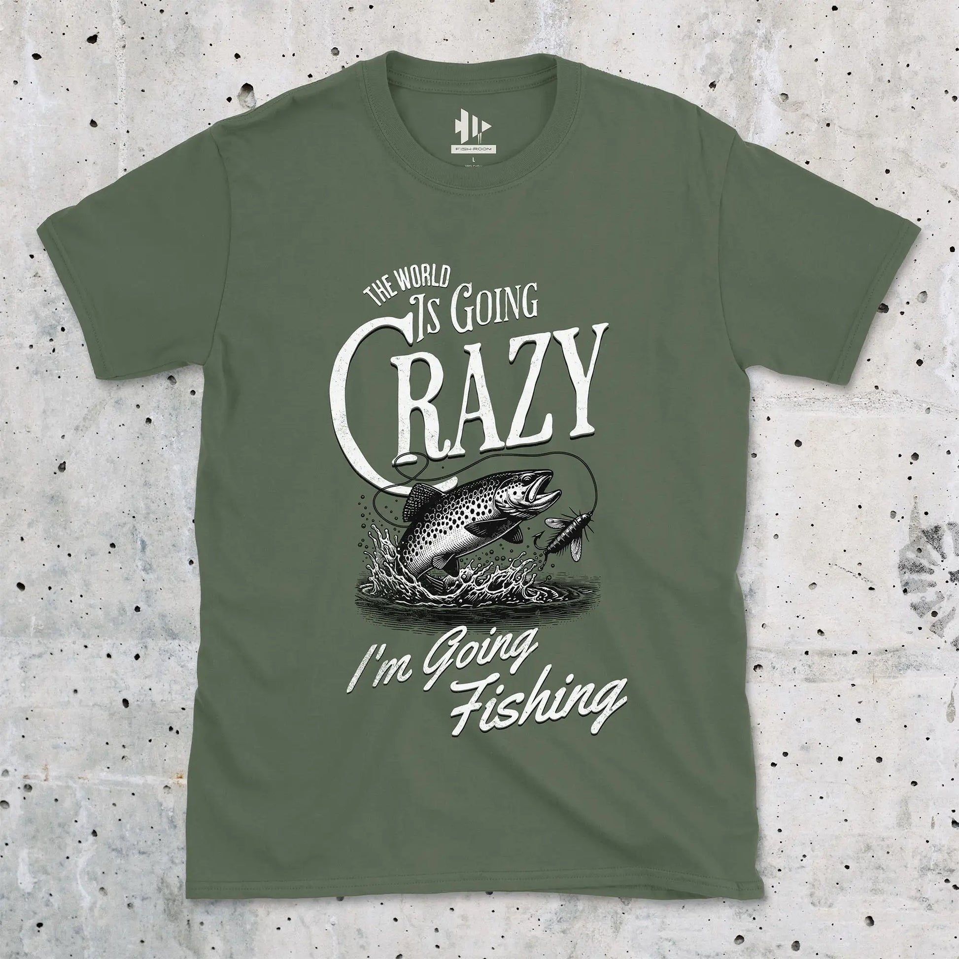 Military Green, The World Is Going Crazy Tee – fish-room
