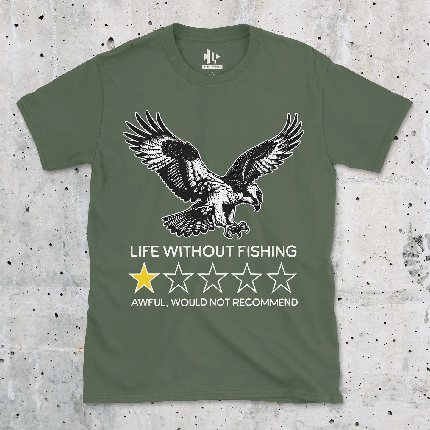 Military Green, Life without fishing: One-star review Tee – fish-room