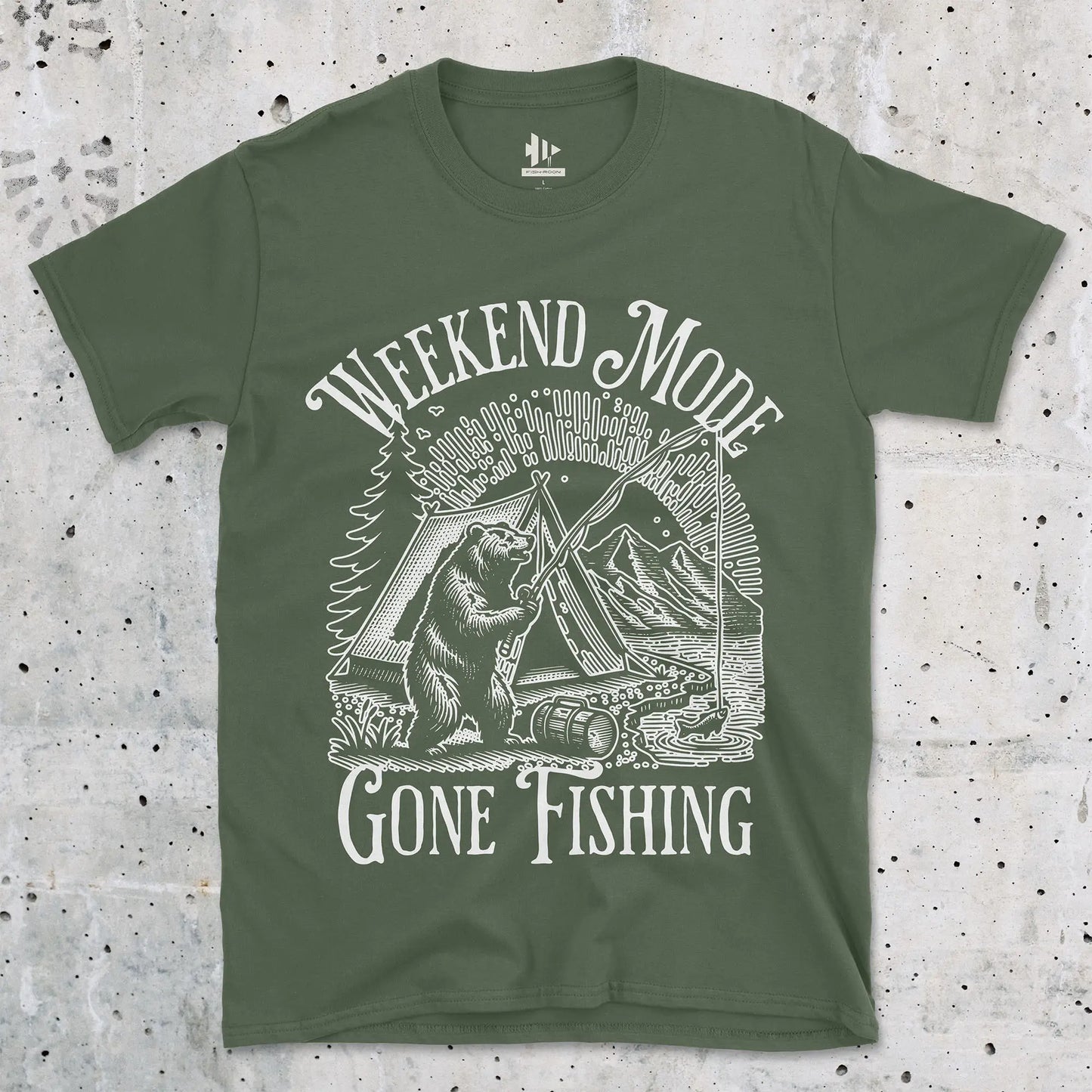 Military Green, Weekend Mode: Gone Fishing Tee – fish-room