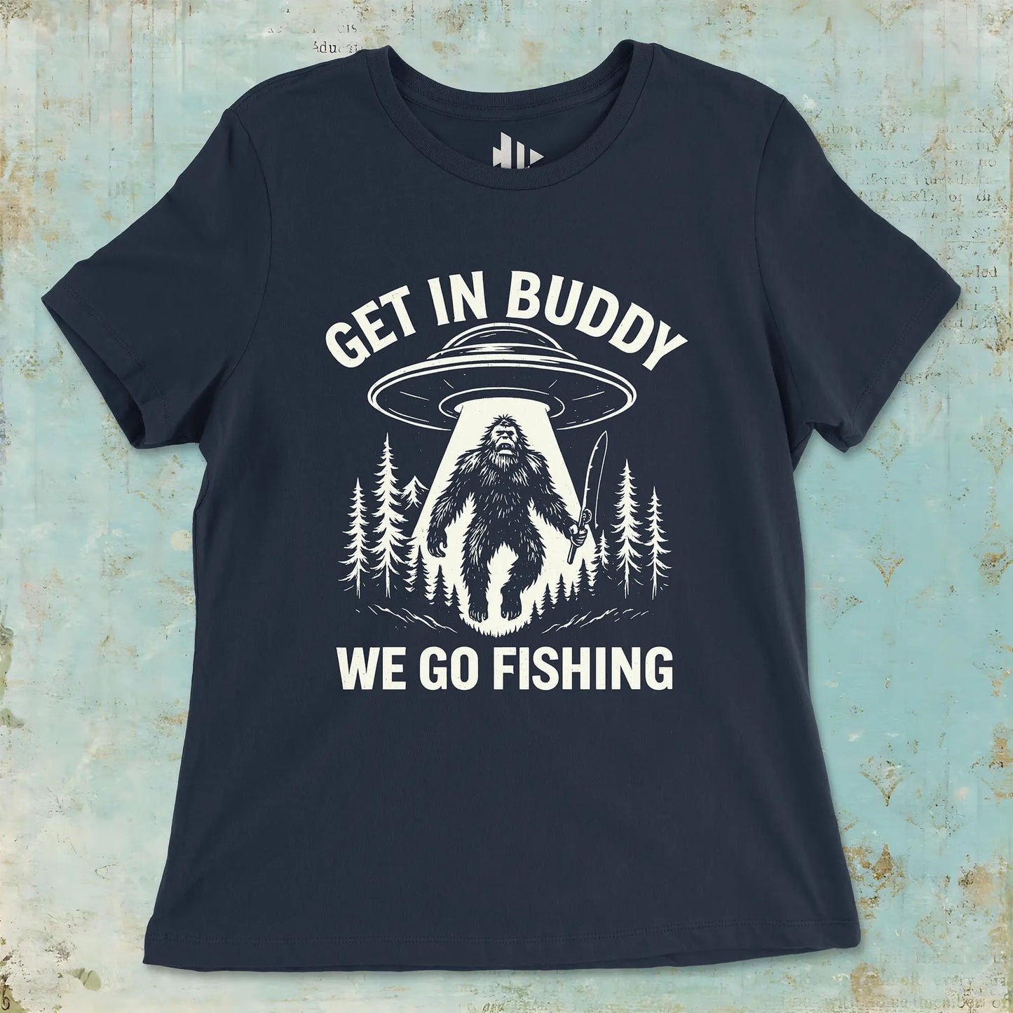 Navy, Get In Buddy, We Go Fishing Ladies’ Tee – fish-room