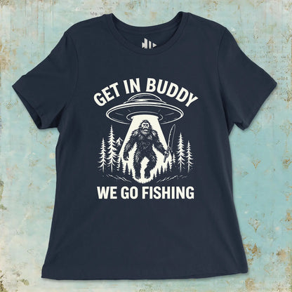 Navy, Get In Buddy, We Go Fishing Ladies’ Tee – fish-room
