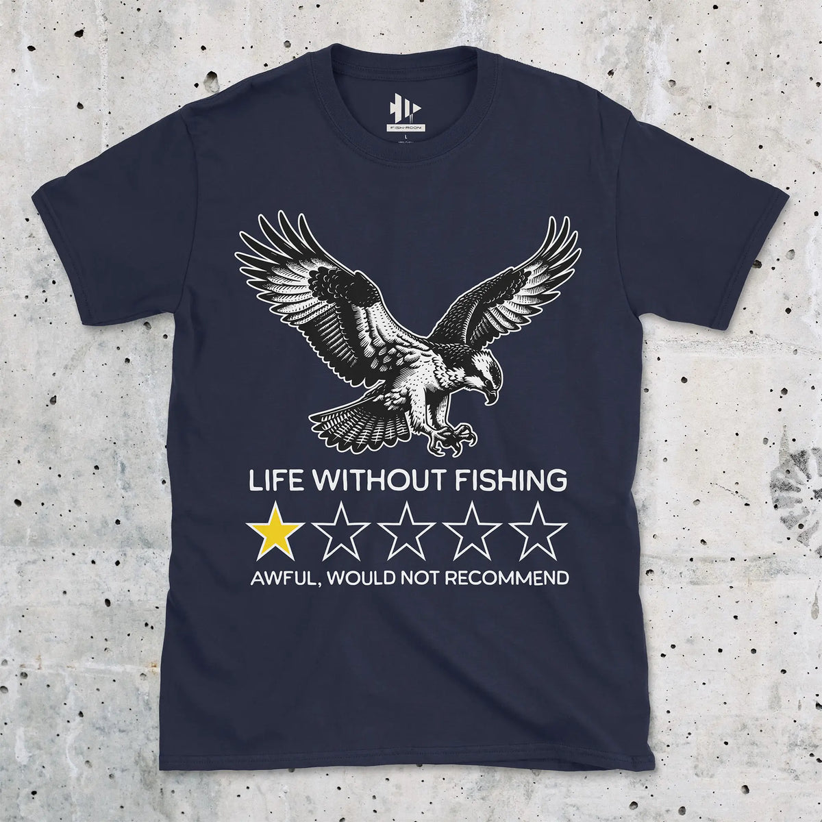 Navy, Life without fishing: One-star review Tee – fish-room