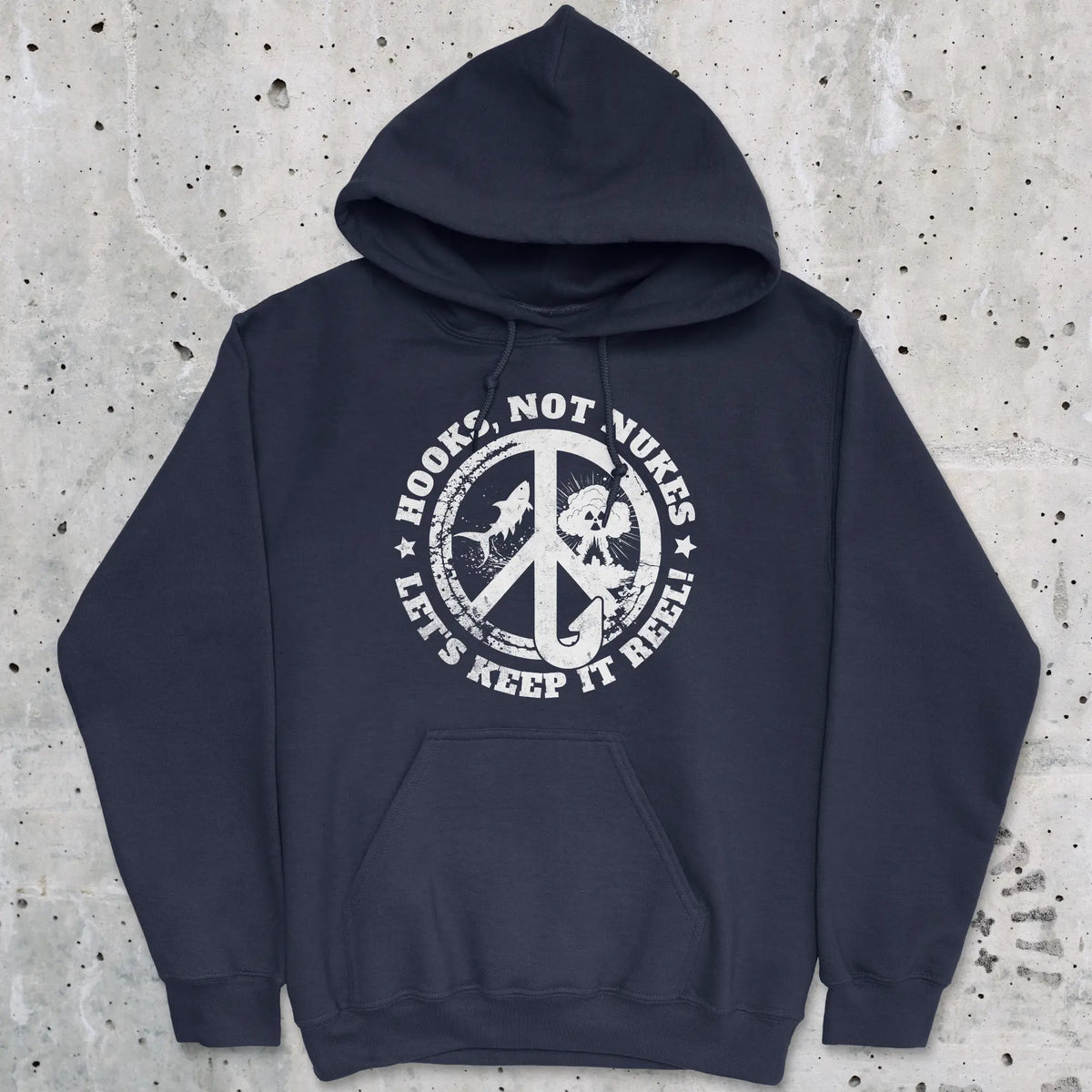 Navy, Hooks, Not Nukes – Let’s Keep It Reel! Hoodie – fish-room