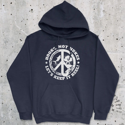 Navy, Hooks, Not Nukes – Let’s Keep It Reel! Hoodie – fish-room