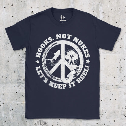 Navy, Hooks, Not Nukes – Let’s Keep It Reel! Tee – fish-room