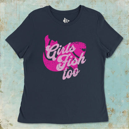 Navy, Girls Fish Too Ladies’ Tee – fish-room