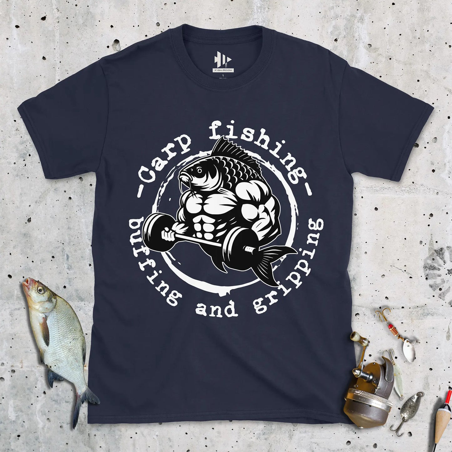 Navy, Carp Fishing, Buffing and Gripping Tee – fish-room