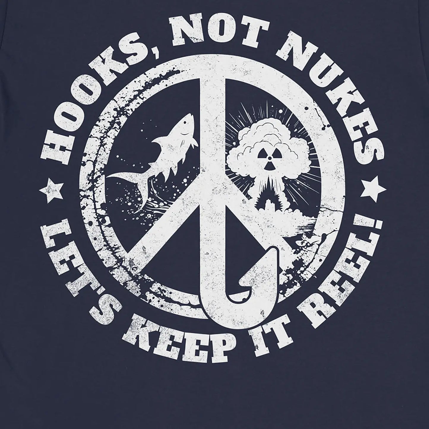 Navy, Hooks, Not Nukes – Let’s Keep It Reel! Tee – fish-room