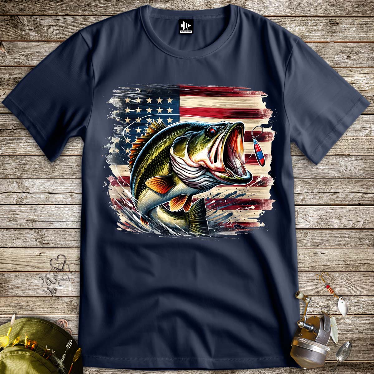 American Bass Tee-funny fishing t shirt-FISH-ROOM LLC