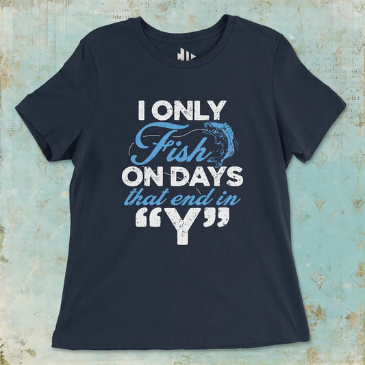 Navy, ‘Y’-Day Fishing Ladies’ Tee – fish-room