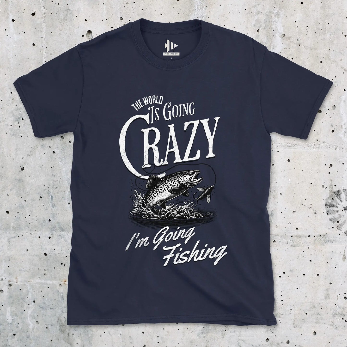 Navy, The World Is Going Crazy Tee – fish-room