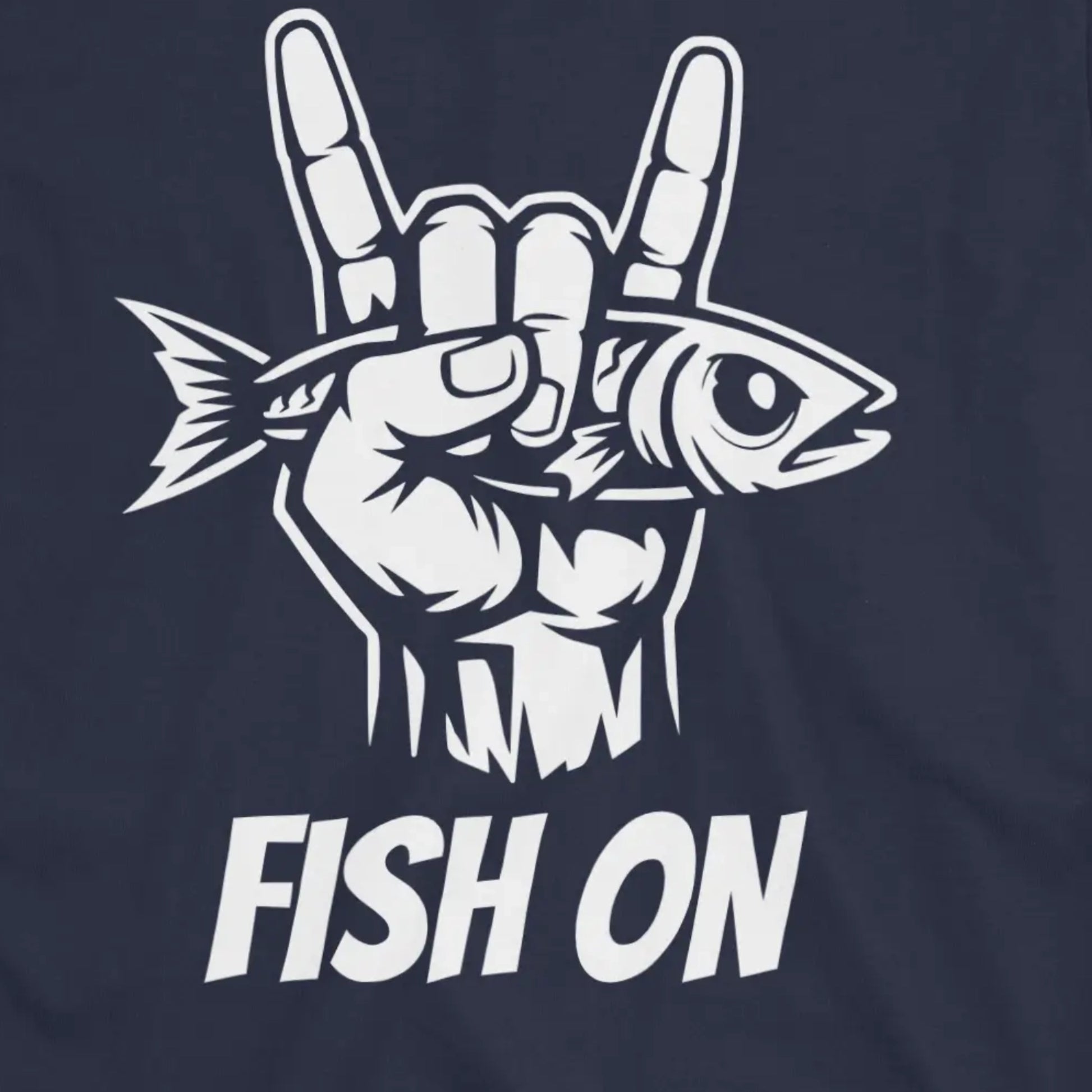 Navy, Fish On – Rock Hand Fishing Tee – fish-room